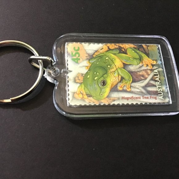 Frog Keychain, Frog Postage Stamp Gift - Picture 2 of 9